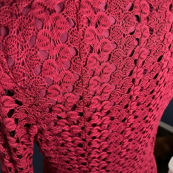 Red Knitted Overlay Midi Dress - Picture 7 of 9